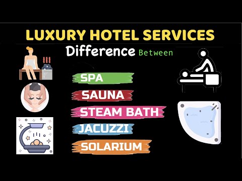 Difference between: Spa / Sauna room / Steam Bath / Jacuzzi bath tub/ Hot tub/  Solarium/ Hotel
